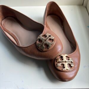 Tory Burch Brown Flats with Gold Logo